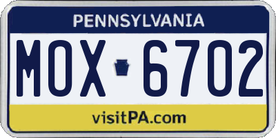 PA license plate MOX6702