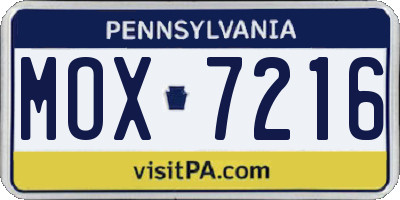 PA license plate MOX7216