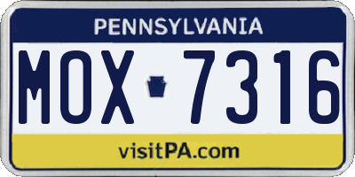PA license plate MOX7316