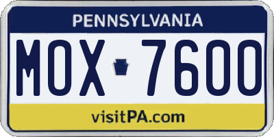 PA license plate MOX7600