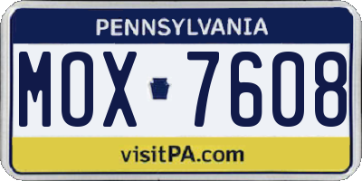 PA license plate MOX7608