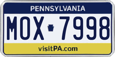 PA license plate MOX7998