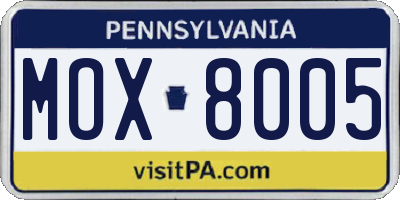 PA license plate MOX8005