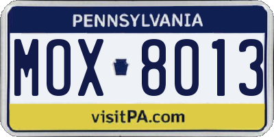 PA license plate MOX8013