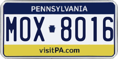 PA license plate MOX8016