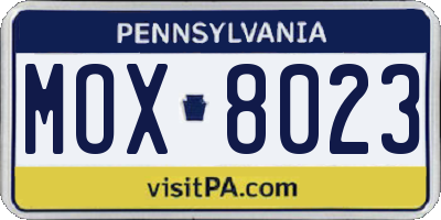 PA license plate MOX8023