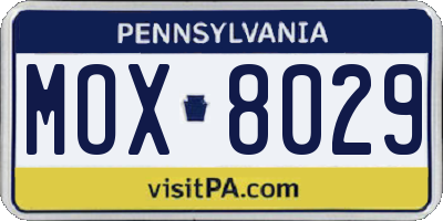 PA license plate MOX8029