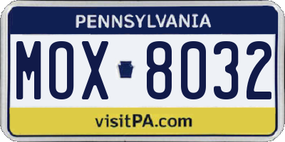 PA license plate MOX8032