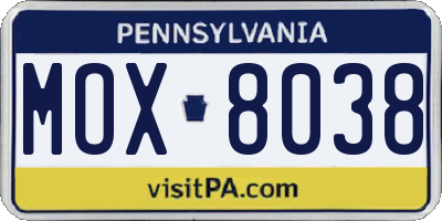PA license plate MOX8038