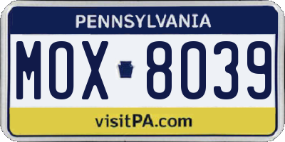 PA license plate MOX8039