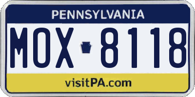 PA license plate MOX8118