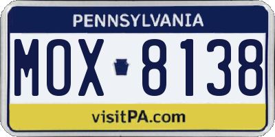 PA license plate MOX8138