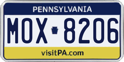 PA license plate MOX8206