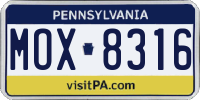 PA license plate MOX8316