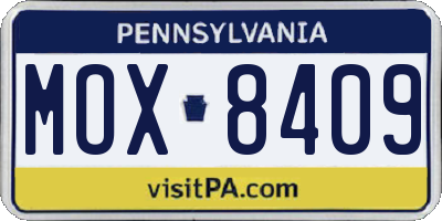 PA license plate MOX8409