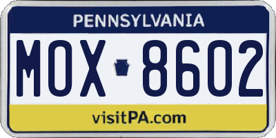 PA license plate MOX8602