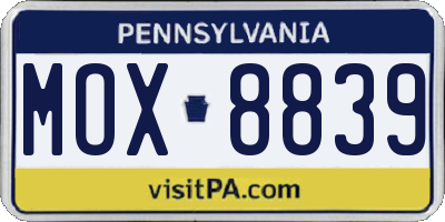 PA license plate MOX8839