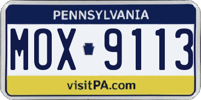 PA license plate MOX9113