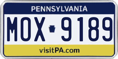 PA license plate MOX9189
