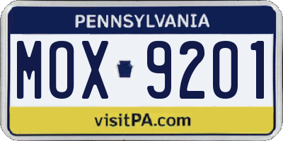 PA license plate MOX9201