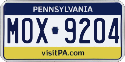 PA license plate MOX9204