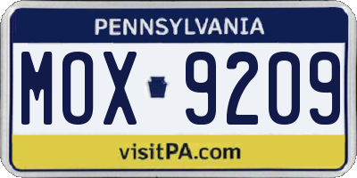 PA license plate MOX9209