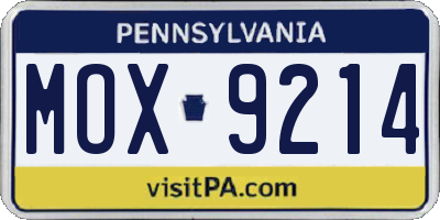 PA license plate MOX9214