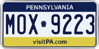 PA license plate MOX9223