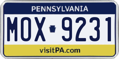 PA license plate MOX9231