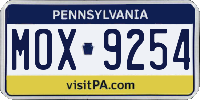 PA license plate MOX9254