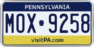 PA license plate MOX9258