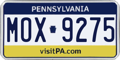 PA license plate MOX9275