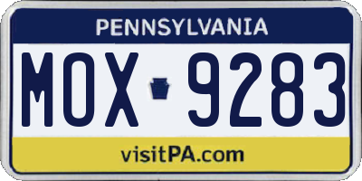 PA license plate MOX9283
