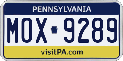 PA license plate MOX9289