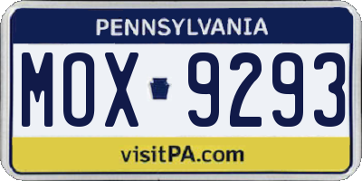 PA license plate MOX9293