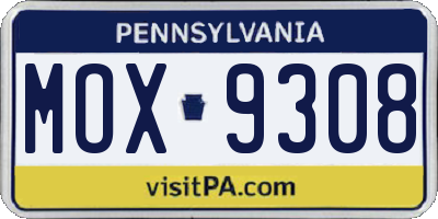 PA license plate MOX9308