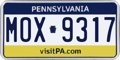 PA license plate MOX9317