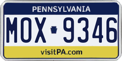 PA license plate MOX9346