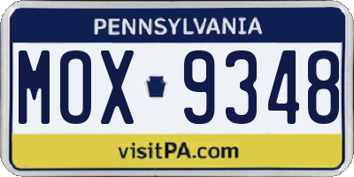 PA license plate MOX9348