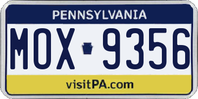 PA license plate MOX9356
