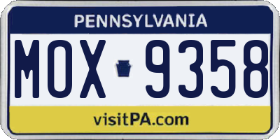 PA license plate MOX9358