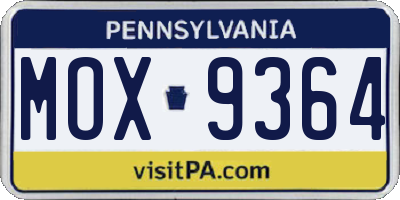 PA license plate MOX9364