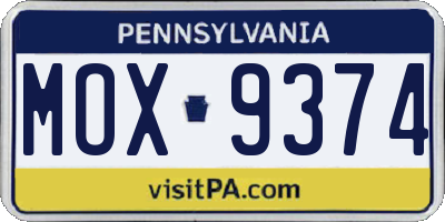 PA license plate MOX9374