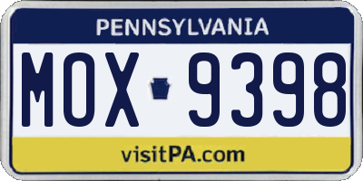 PA license plate MOX9398