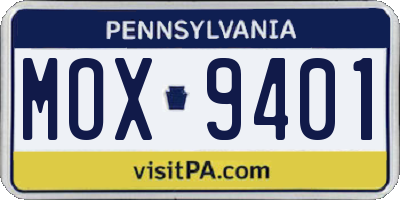 PA license plate MOX9401