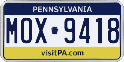 PA license plate MOX9418
