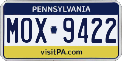 PA license plate MOX9422