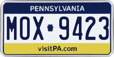 PA license plate MOX9423