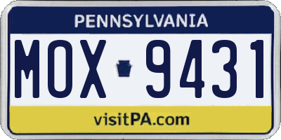 PA license plate MOX9431