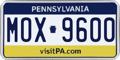 PA license plate MOX9600